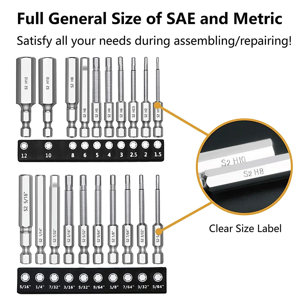 20 Pcs Allen wrench drill bit set premium S2 steel drill bit quick release handle magnetic screwdriver bit furniture assembly