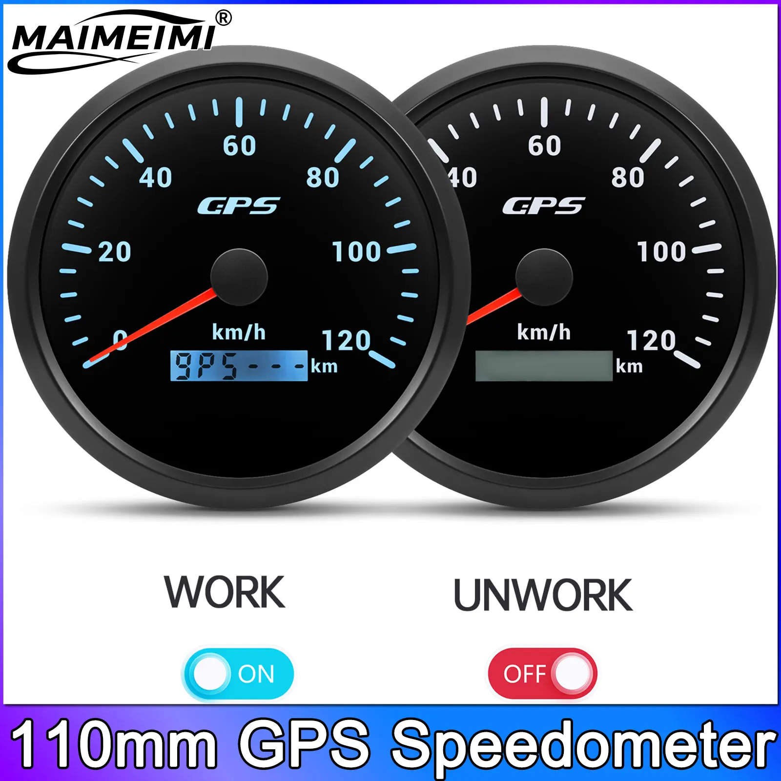 

GPS Speedometer 120kmh 120MPH Odometer 110mm with Total Mileage Adjustable for RV Van Yachts 7 Colors Backlight 12V 24V