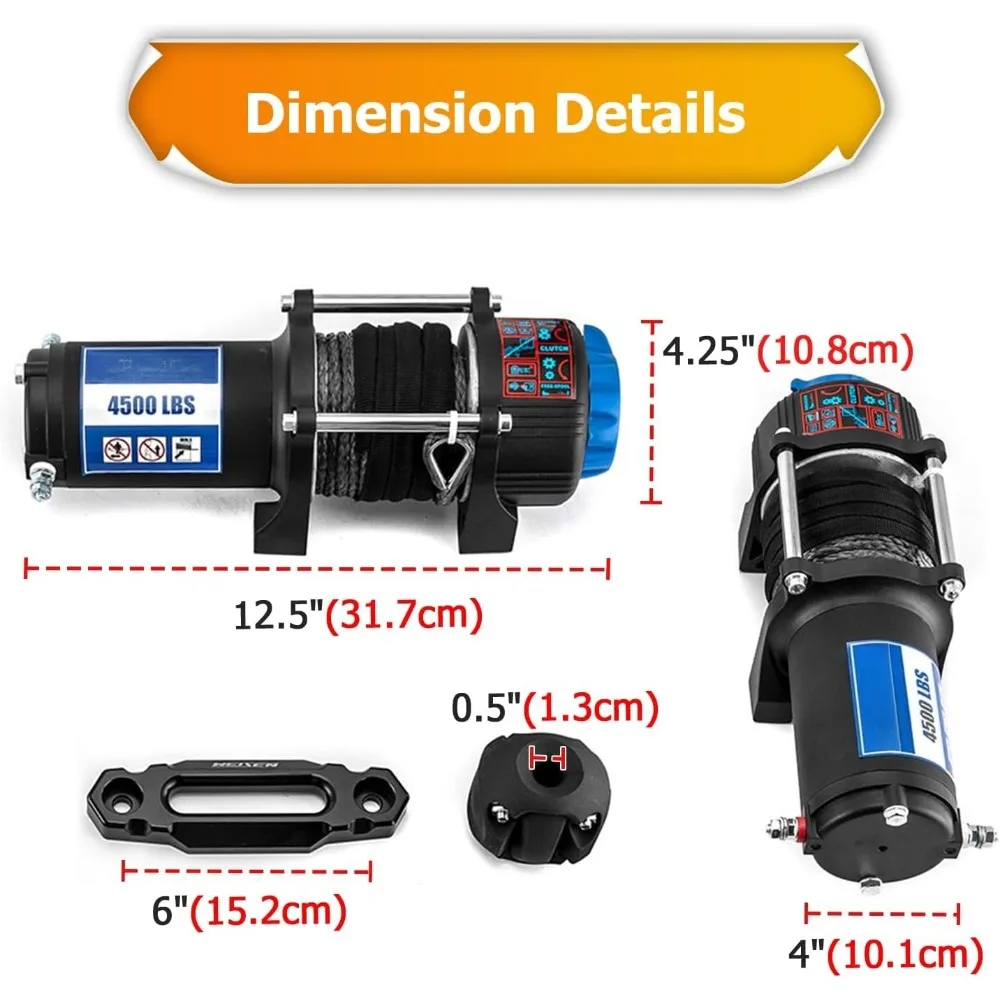 4500lb Electric Winch w/Rocker Switch & Winch Mount Compatible with Polaris Ranger XP 1000/900 Crew/PRO XD 2013-2025