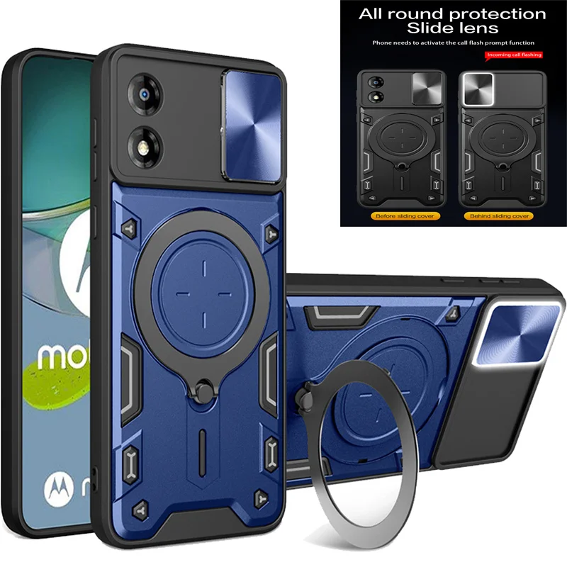 E13 Case For Motorola Moto E13 E32S E22i E20 E30 E40 Cover Push Window Camera Protect Mobile Phone Case Ring Bracket Capa Caso