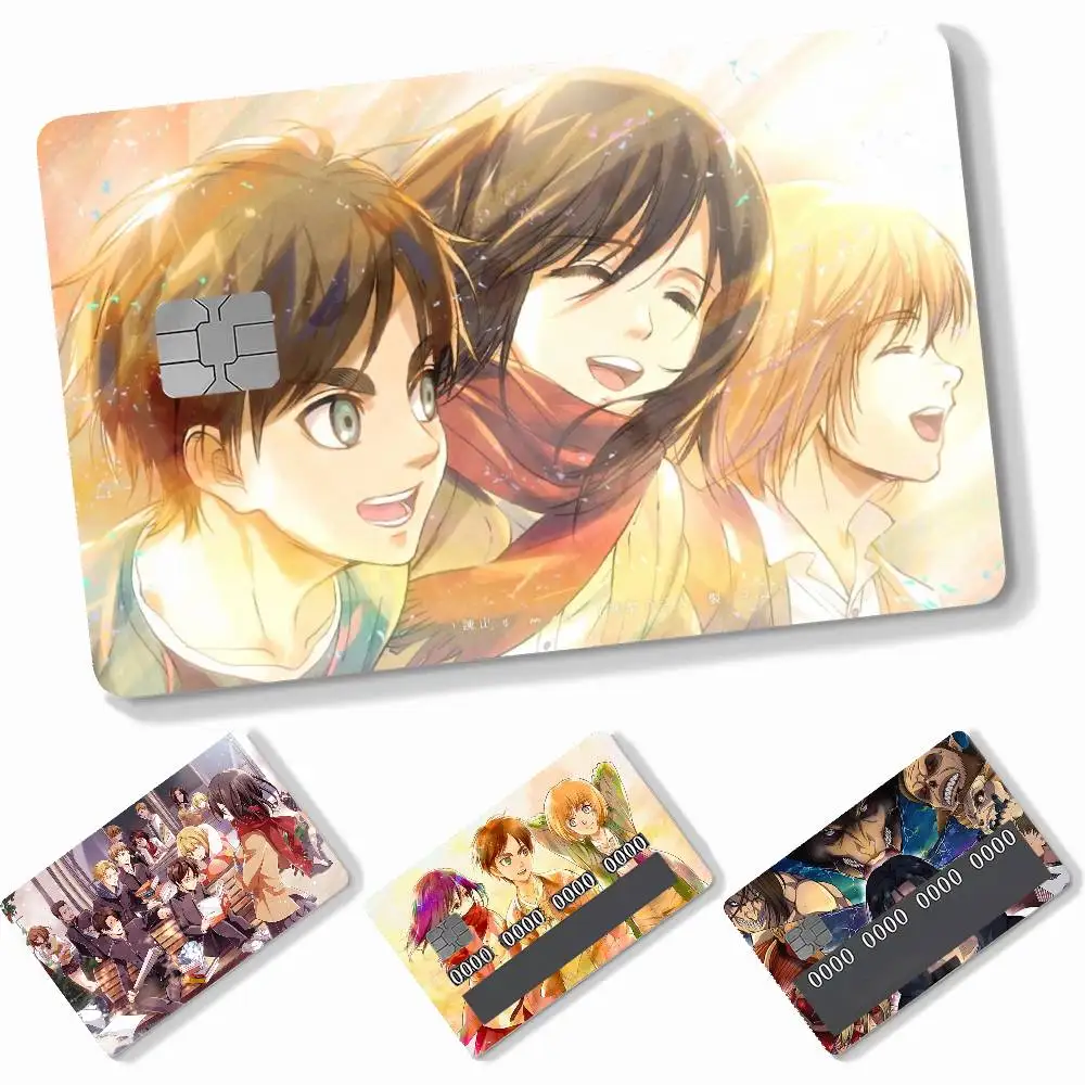 Anime Attack On Titan  4pcs Credit Card Skin Stickers Suitable for Bank Debit Subway Bus Transit Pass Decorative Cover