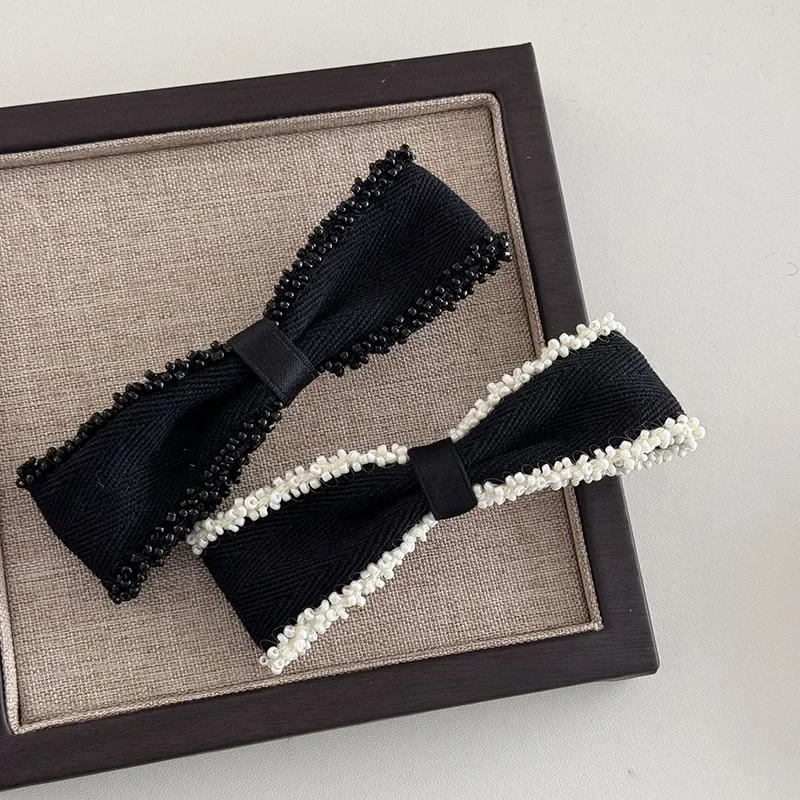 South Korea Hair Accessories Top Clip High-Grade Beaded Edge Graceful Bow Hairpin Spring Clip Dongdaemun Hairpin Headdress