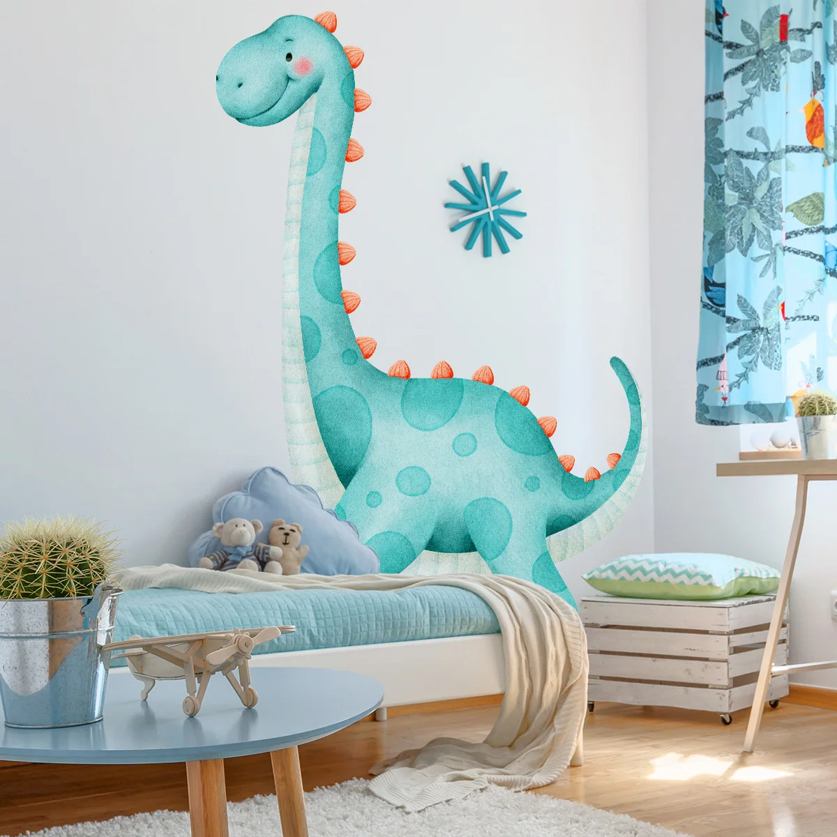 

Teal Dinosaur Wall Decals - Playful Cartoon Stickers for Kids' Room & Shop Decor