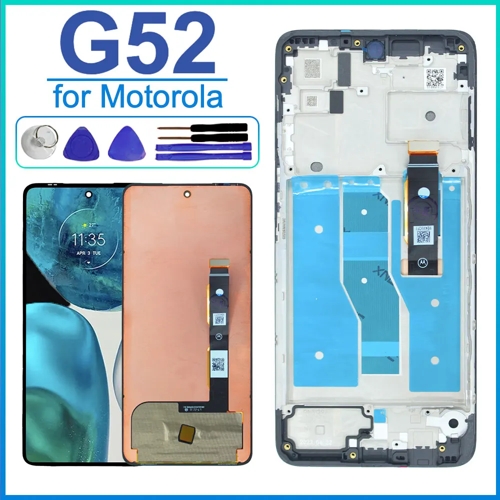 6.6" LCD for Motorola Moto G52 LCD Display Touch Screen Digiziter Assembly Replacement for Moto G52 XT2221-1-2-3 LCD with Frame