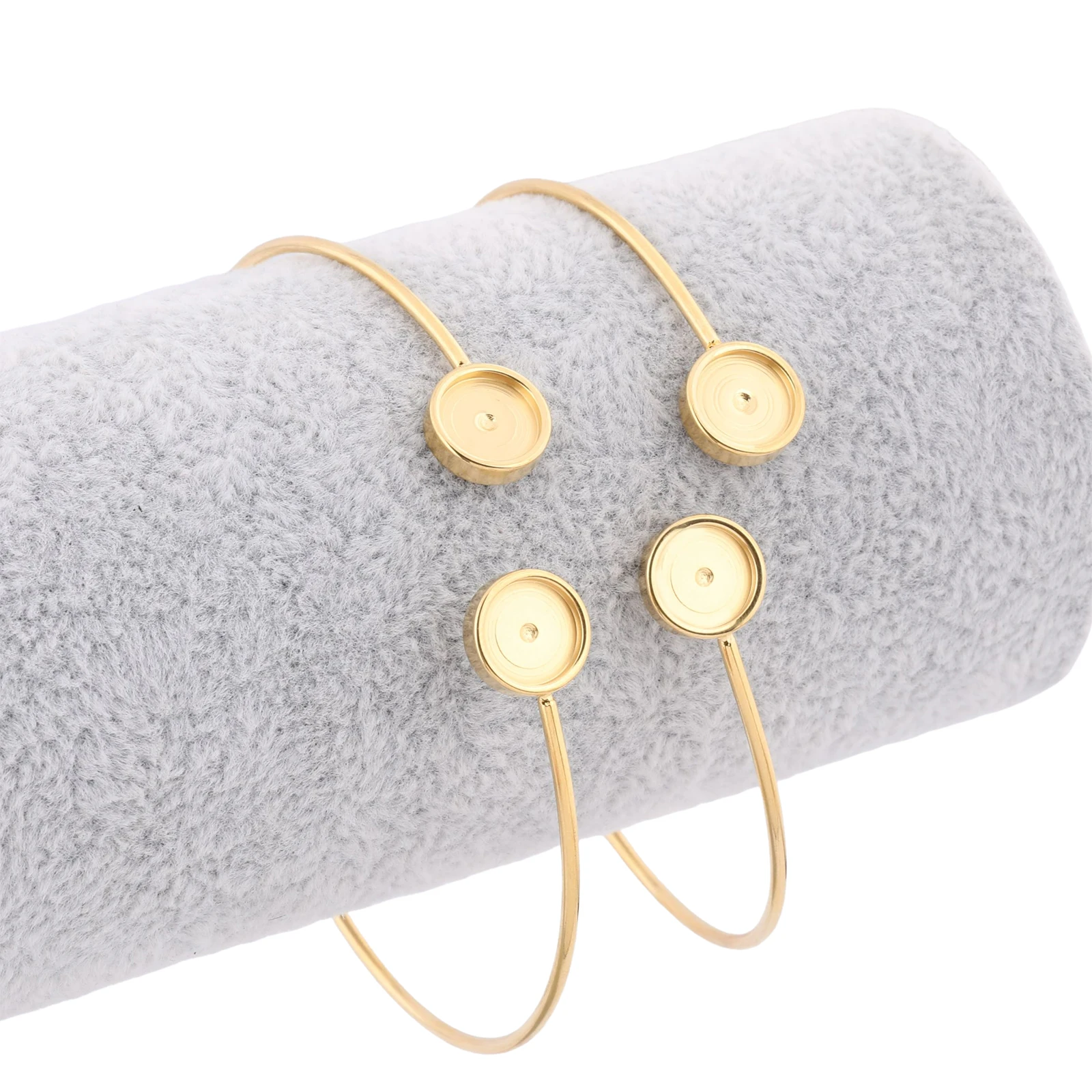 2pcs Stainless Steel Fit 8mm Cabochon Bracelet Base Blanks Diy Cuff Bangle Bezel Setting Trays For Jewelry Making Gold Plated