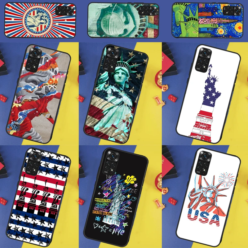 America USA Flag Statue of Liberty Case For Xiaomi Redmi Note 12 11 8 9 10 Pro 8T 9S 10S 11S Redmi 9 10 9A 9C 12C 10A 10C Cover