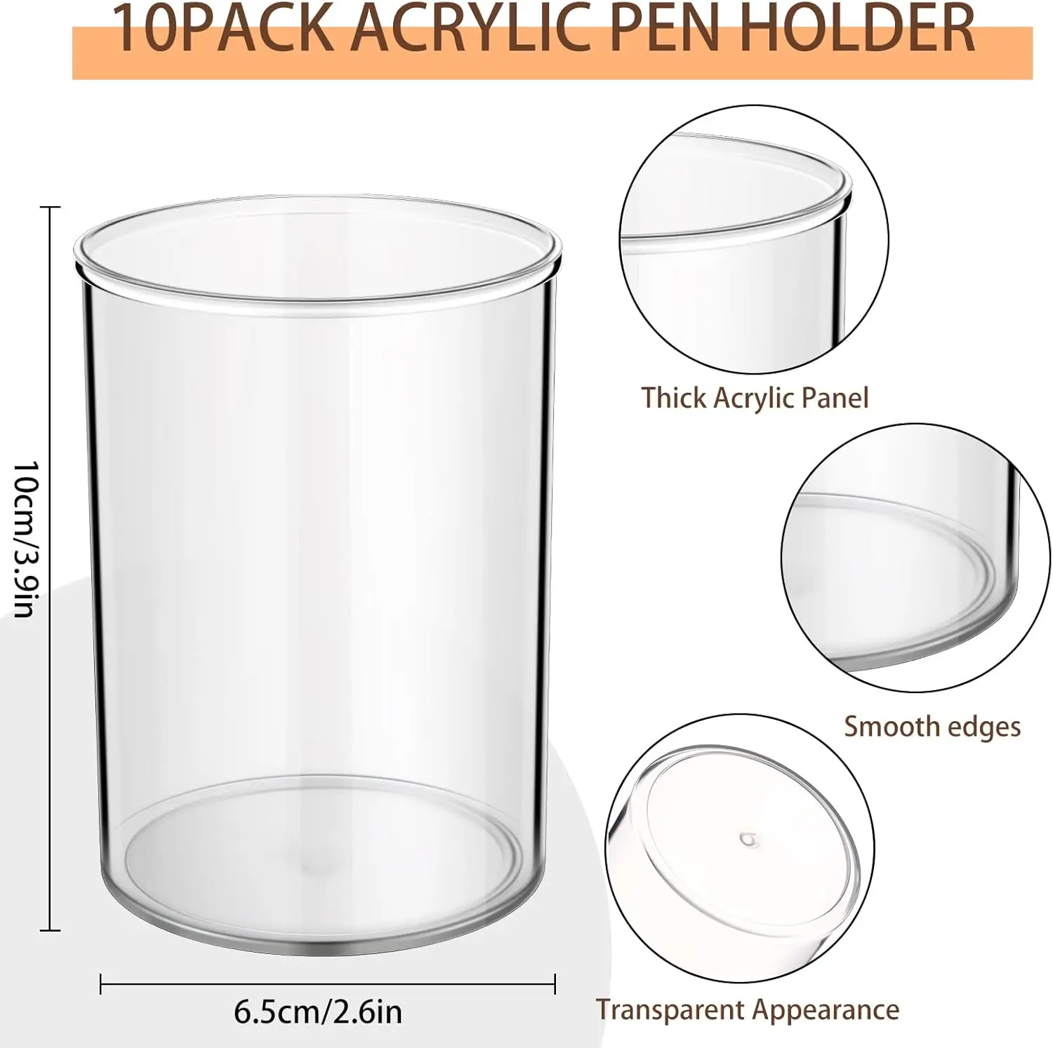 20pcs Clear Acrylic Pen Holder Makeup Brush Round Pencil Holder for Desk Pen Cups Desk Organizers and Storage Desktop Stationery
