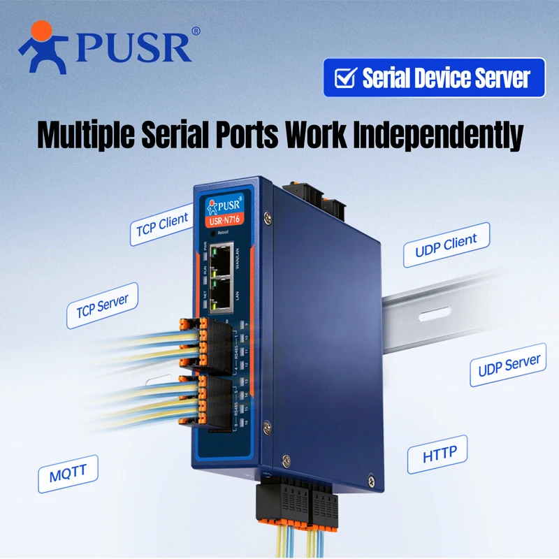 PUSR 8/16 Isolated RS485 to Ethernet Converter CANFD Dual RJ45 RK3506J Linux Industrial Edge Gateway MQTT OPC UA USR-N780