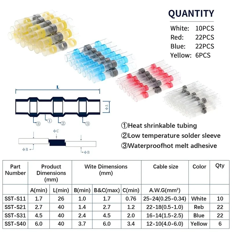 60 قطعة طقم توصيل لحام يتقلص الحرارة محطات أسلاك الختم المقاومة للماء لإصلاح الكابلات الكهربائية البحرية للسيارات
