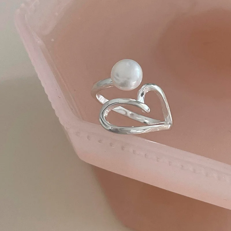 925 Sterling Silve Love Heart  Ring for Women Girl Gift Line Pearl Korean Sweet Jewelry Birthday Dropshipping