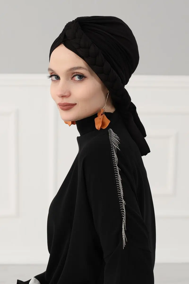 Lado trançado penteado osso preto