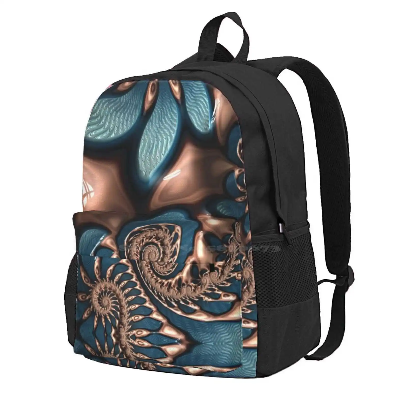 Teal And Chocolate Swirl - Blue Brown Fractal Spirals Hot Sale Schoolbag Backpack Fashion Bags Teal Turquoise Chocolate Beige