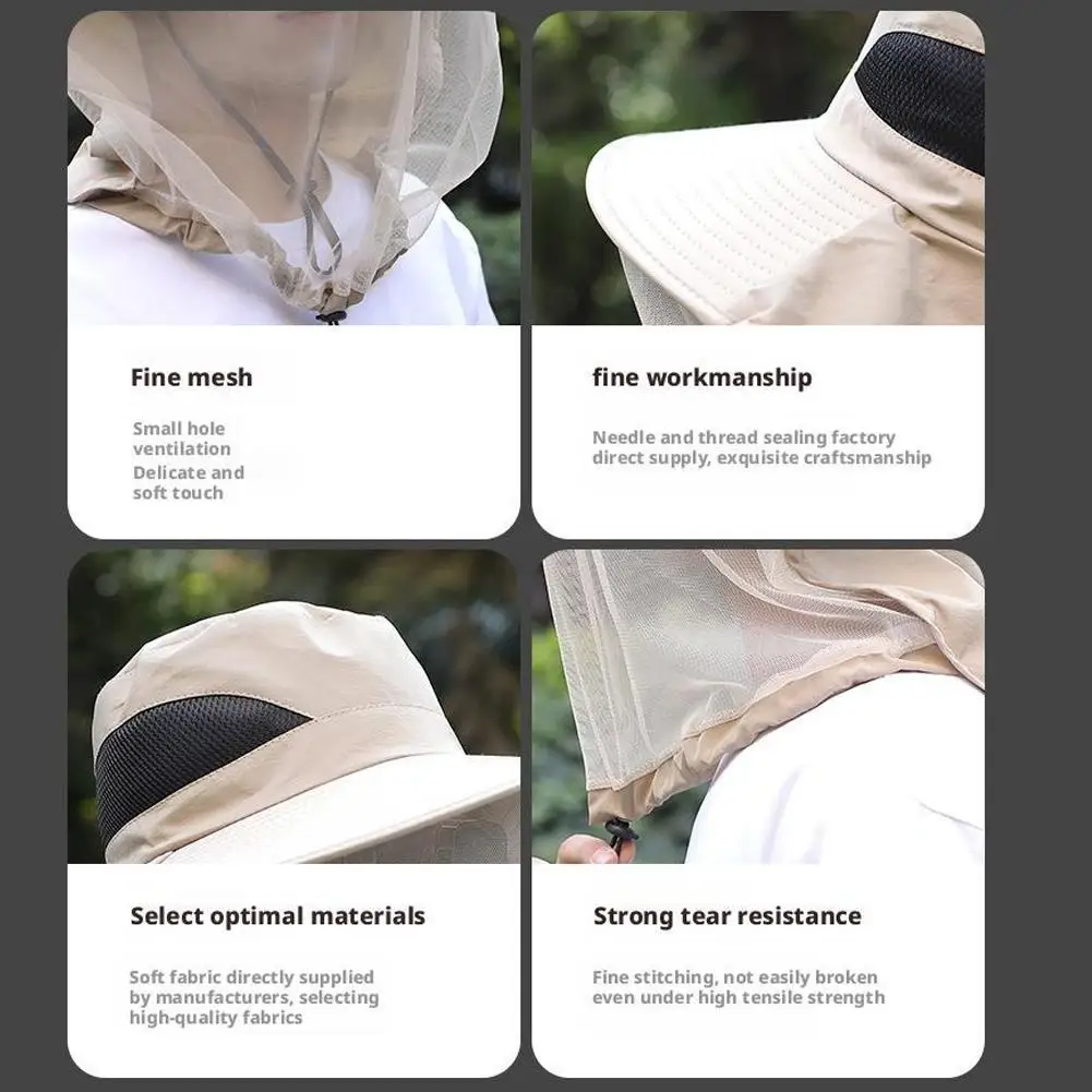 UV-Schutzhut mit Gesichtsmaske, atmungsaktiver Insektenschutz, breite Krempe, Angelhut, Outdoor-Sport, Natur, Wandern, Camping, Netzhut – Detail 10