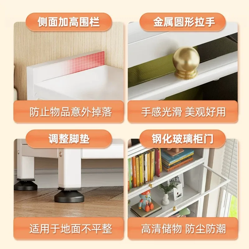 Steel bookshelf turned up glass cabinet door floor-to-ceiling bookcase dust-proof figure display cabinet pain cabinet iron view 4