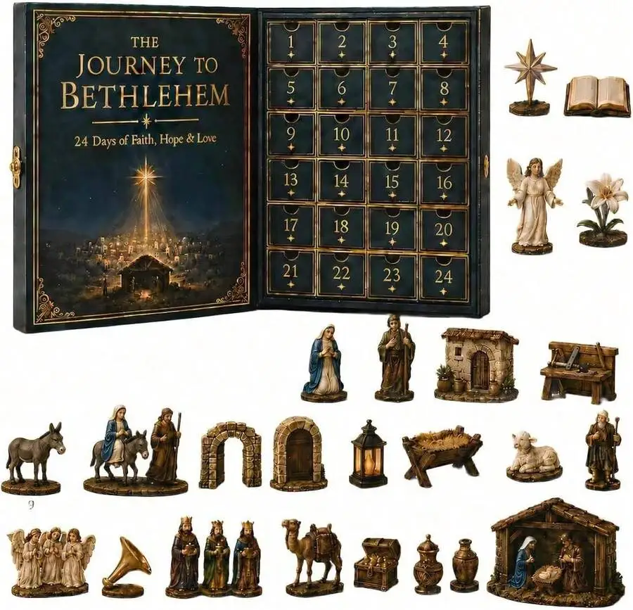 2026 Journey To Bethlehem Advent Calendar, 24-Day Christmas Countdown, Mini Nativity Figurines Set With Mary, Joseph, Angels & W