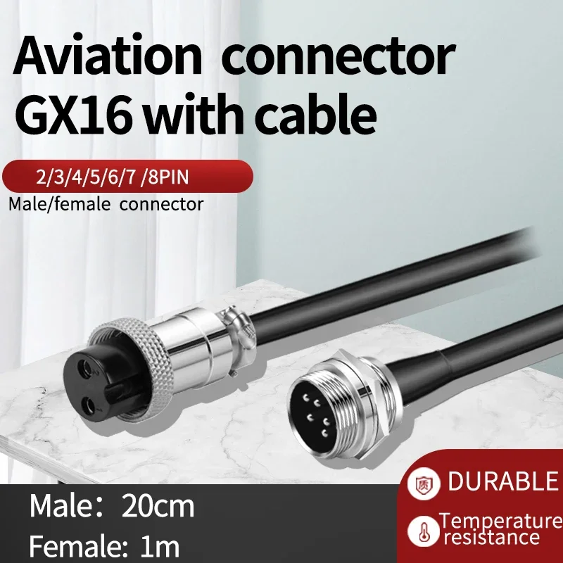 1PCS Waterproof GX16 Aviation Electrical Connector 2 3 4 5 6 7 8 Pin 1m Extension Cable Air Male Female Socket Plug Wire Adapter
