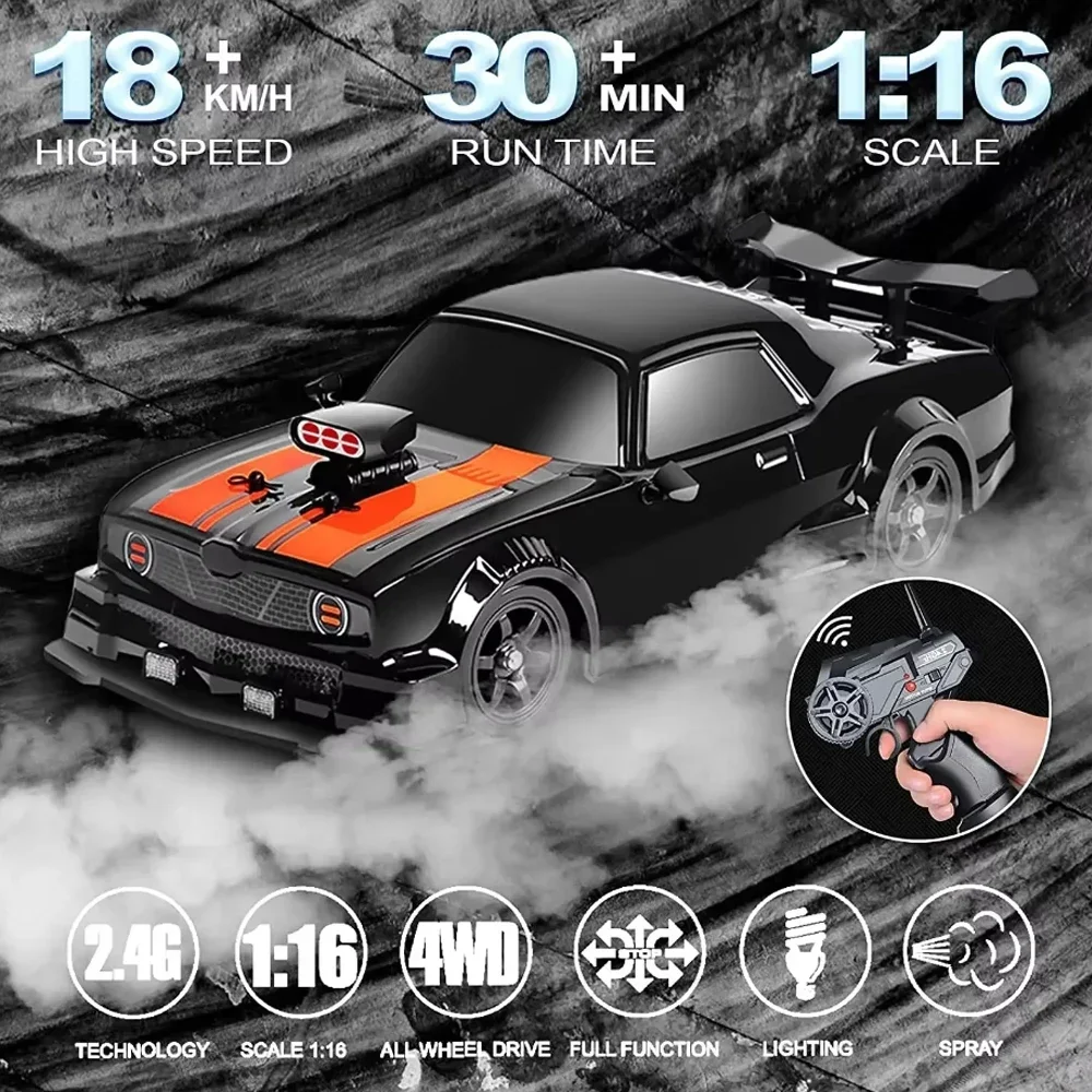 AE86 1/16 4x4 RC Car 2.4G Remote Control Racing Vehicle High-Speed RC Drift Cars 18km/h Waiting For Light Spray Toys for Boys