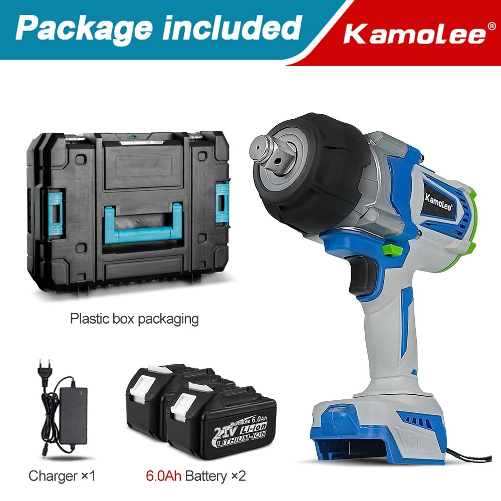 Kamolee 3/4 inch borstelloze elektrische sleutel, 4100NM slagmoersleutel met hoog koppel, snoerloos elektrisch handgereedschap voor reparaties - afbeelding 1