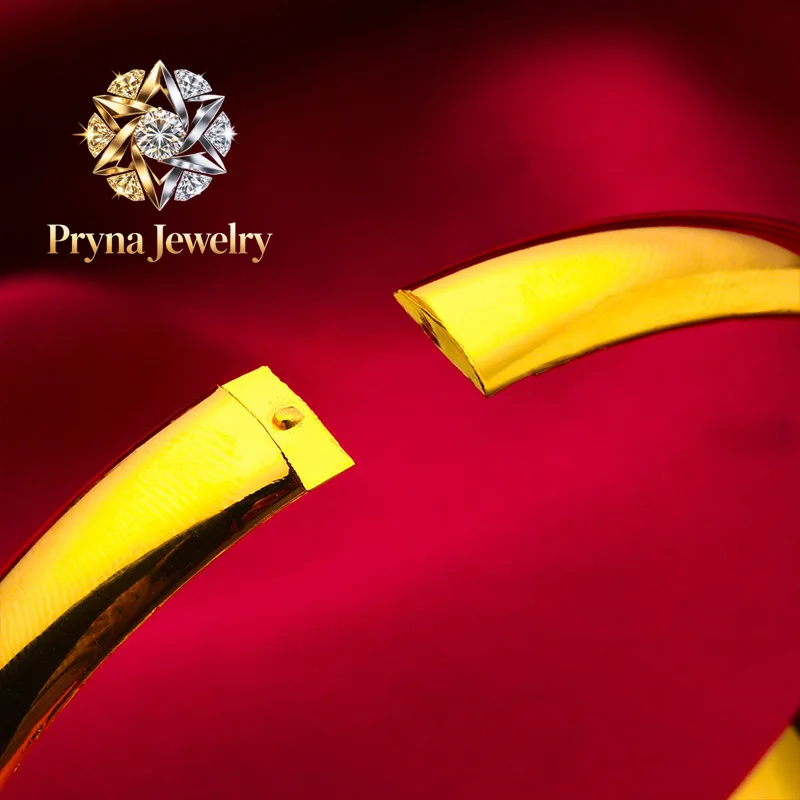 

Pryna Jewelry Snap Smooth Bangle for Women, 24K Gold, AU999 | Matte gold with vertical texture & diamond snap, subtle luxury f