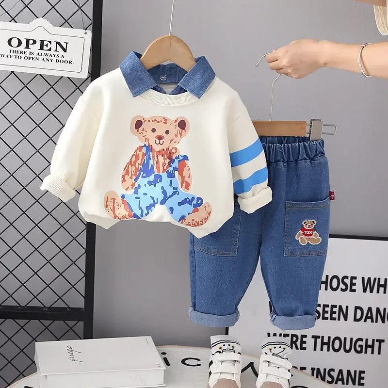 New Autumn Children Boys Girls Clothing Cotton Long Sleeve Cartoon Bear Suit Kids Clothes Tracksuit Kids T-Shirt Pants 2Pcs/set