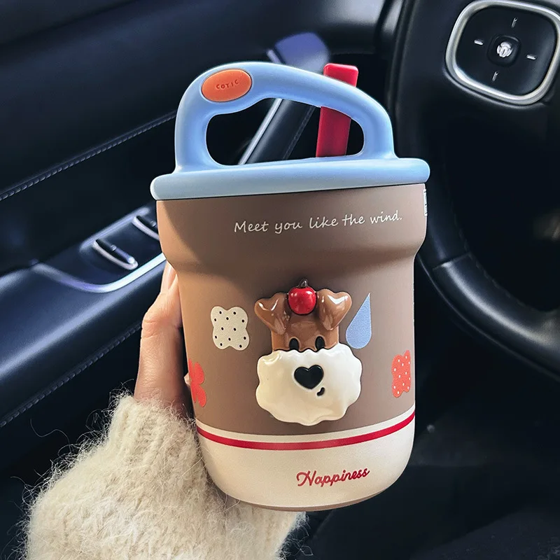 New style ceramic liner thermos cup for girls, good-looking couple, bestie breakfast cup, portable, creative, simple polka dot