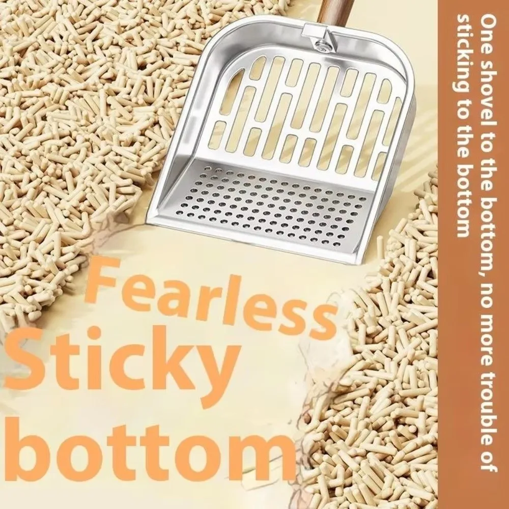 Durable Wooden Handle Cat Litter Scoop Waste Removal Easy Clean Tofu Sand Scoop Stainless Steel Pet Waste Shovel