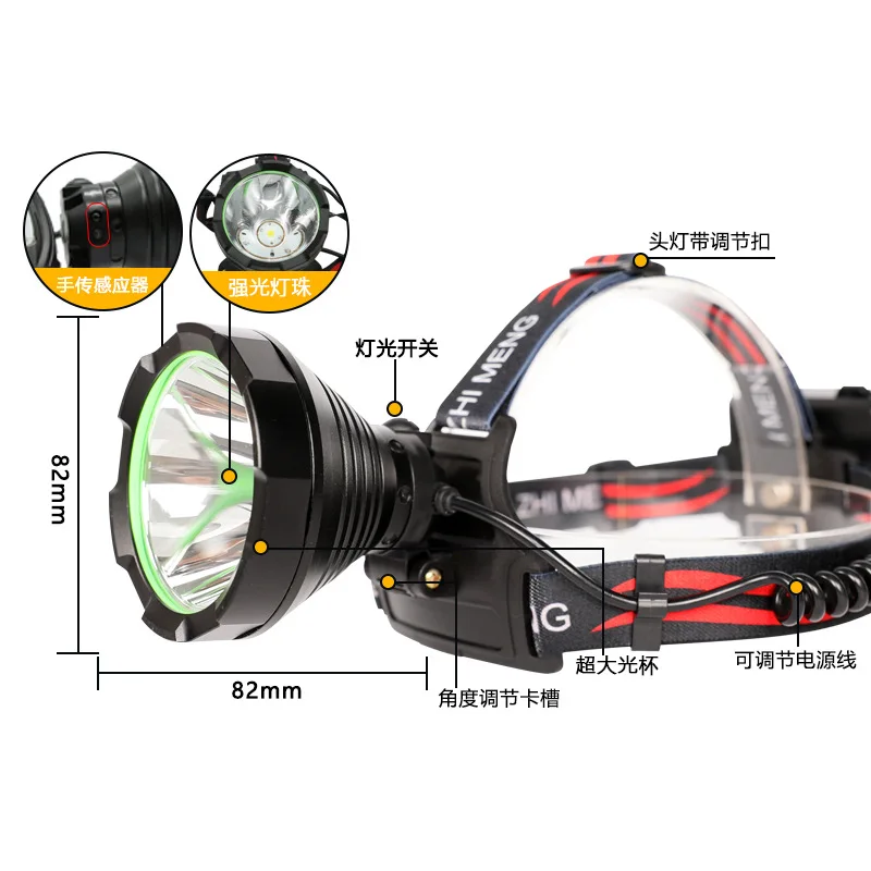 

Multi functional outdoor camping emergency lighting induction strong light headlight, long endurance lithium battery night fishi