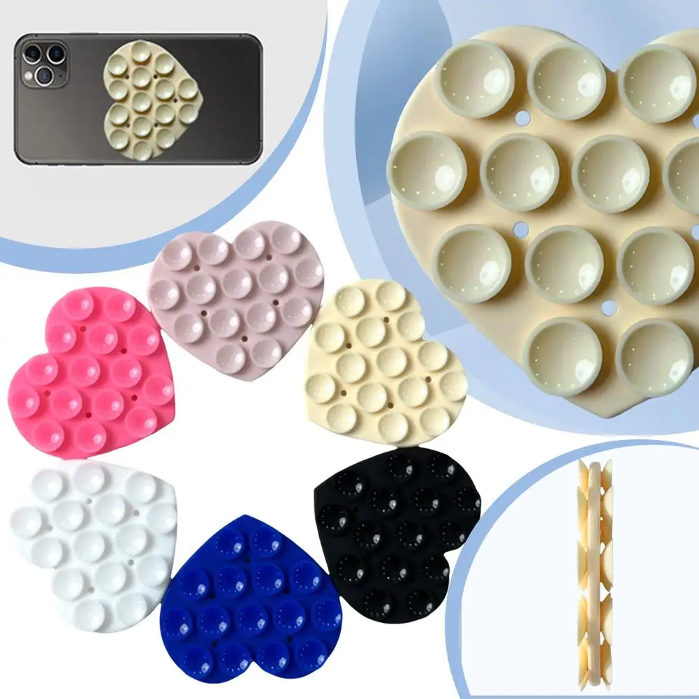 Heart Shaped Silicone Suction Cup Phone Holder Comfortable Pad Lasting Glass Non-slip Wall Backed Sucker Silicone Adhesive E2A6