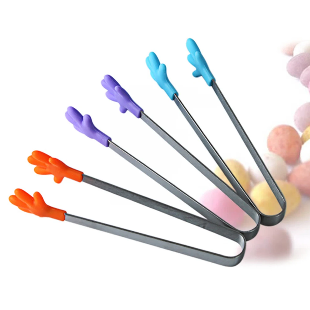 

4Pcs Flexible Handle Stainless Steel Mini Tongs Silicone for Candy Bar Salad Buffet Camping Holiday Gathering