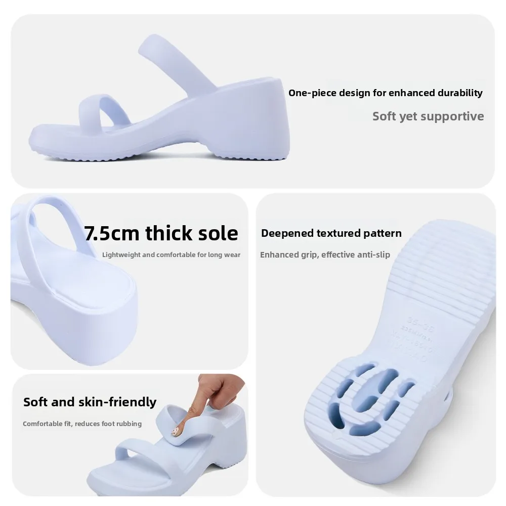 

Удобные босоножки на высоком каблуке, женские модные нескользящие тапочки из ЭВА с двойным ремешком, корейские повседневные туфли на высоком каблуке