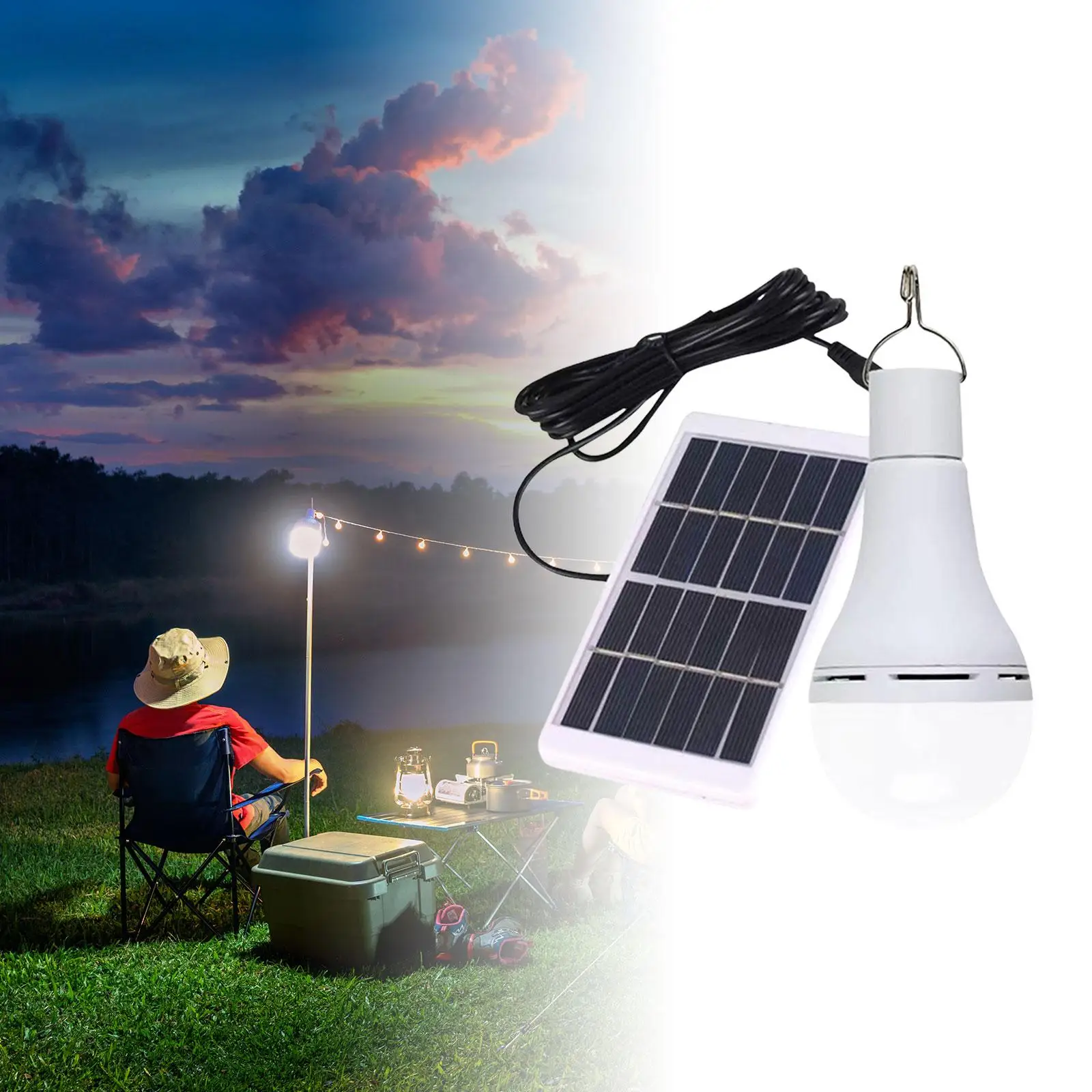 Solar Light Bulb Portable Night Fishing Light LED Bulb for Shed Tent Walkway