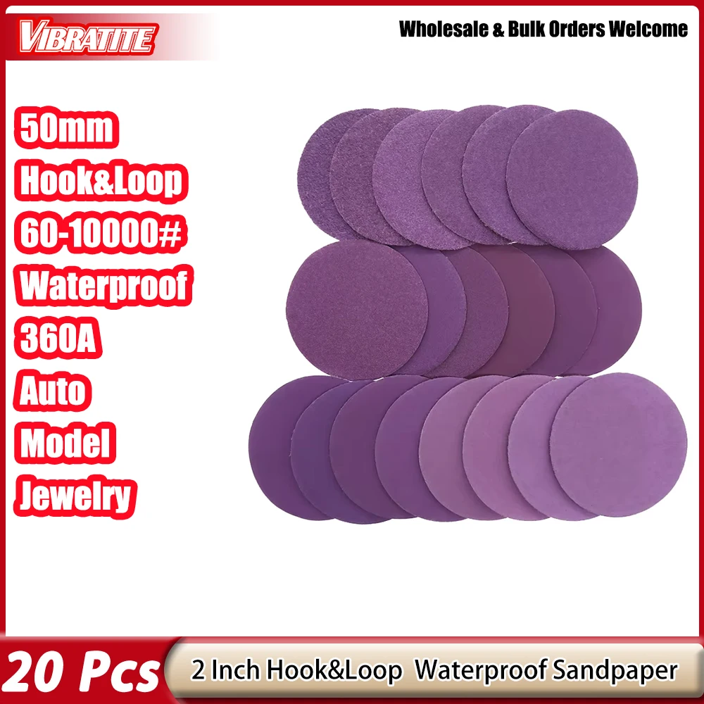 20pcs 2inch 50mm Round Sanding Discs Grit 60-10000 Wet Dry Sandpaper Disk Flocking Sand Paper Silicon Carbide For Polishing Wood