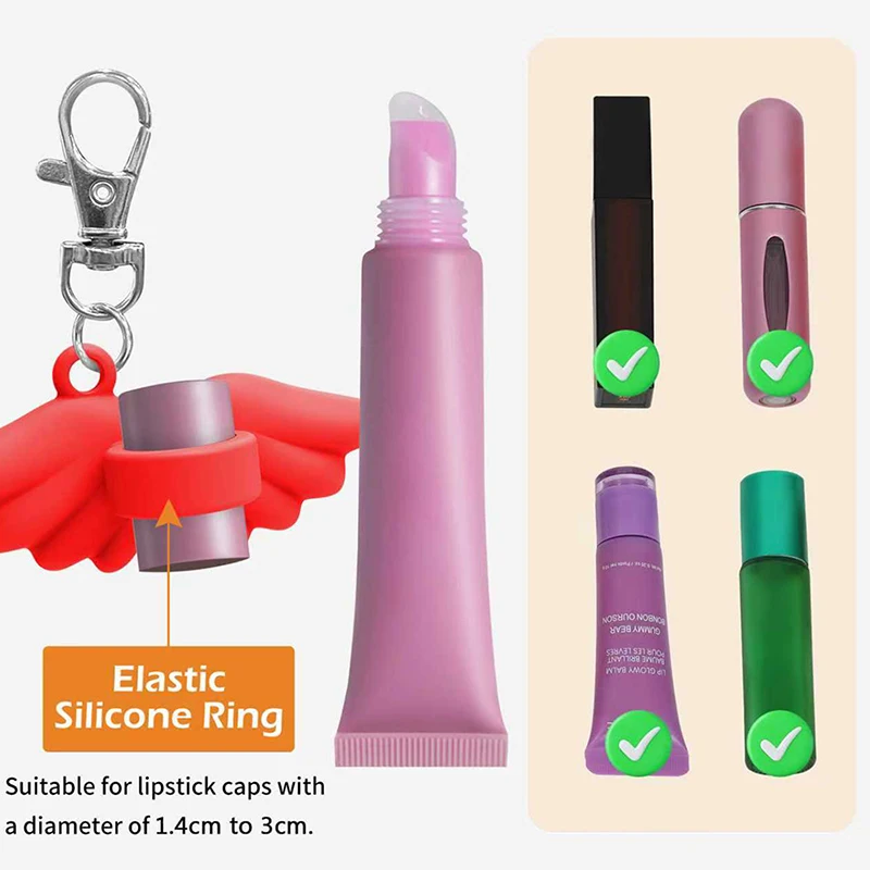 دائم سيليكون الشفاه بلسم المفاتيح غطاء حقيبة قلادة حلقة رئيسية أحمر الشفاه غطاء التخزين ماكياج أداة اكسسوارات الشفاه لمعان المفاتيح غطاء #4