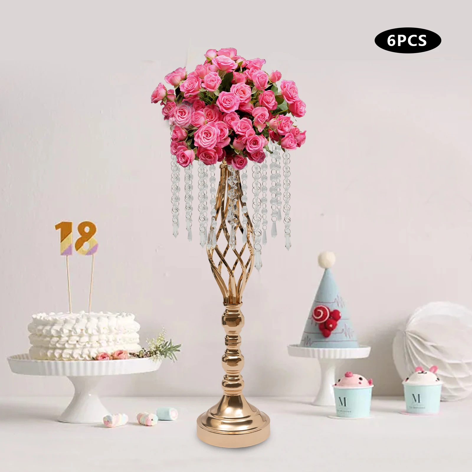 

6 Pcs Wedding Crystal Flower Stand Centerpiece 55cm Gold Decorative Flower Holders For Dining Table USA