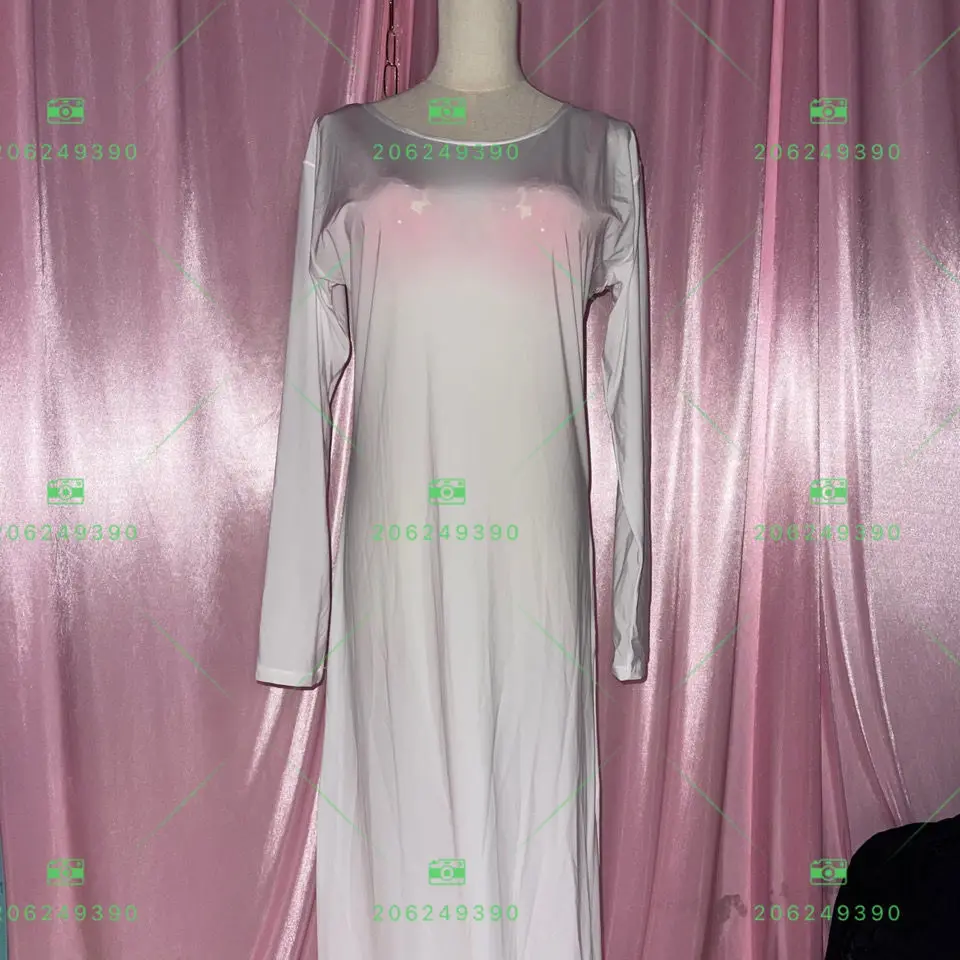 Glanzende ijszijde dames satijnen bodycon-jurk met lange mouwen maxi-jurk plus size slaappyjama gewaad