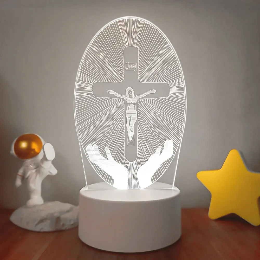 Religion Series LED Night Light Novelty Acrylic 3D Vision Table Lamp Desk Decorative Bedroom Decor Lighting Festival Kids Gifts