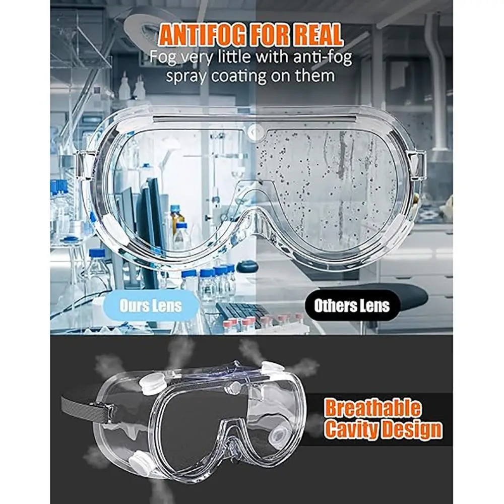Durable Impact Resistant Safety Glasses Anti-foggy Polycarbonate Protective Eyewear Clear Lab Goggles