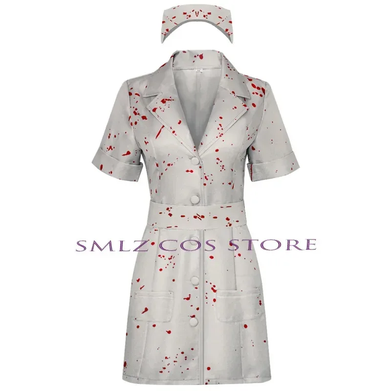 ss23 좀비 코스프레 유니폼 애니메이션 Silent Hill 2 의상 혈흔 드레스 모자 세트 할로윈 파티 역할 놀이 공포 간호사 아웃