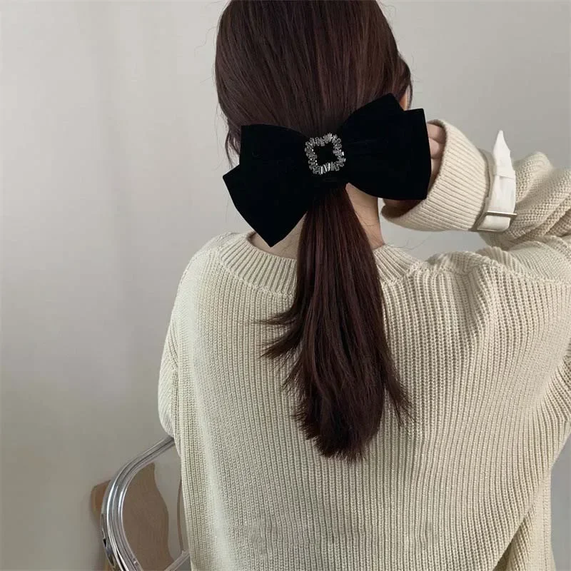 헤어핀 Korean Black Velvet Big Bow Hairpin for Women Luxury Zircon Temperament Hair Clip BB Clip Headwear Hair Accessories 헤어클립