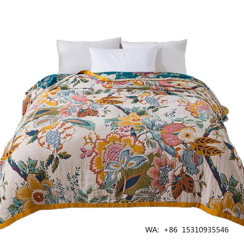 2026 New Model Pure Cotton Active Printed Gauze Towel Blanket for Home Use Spring Sofa Cover & Nap Blanket