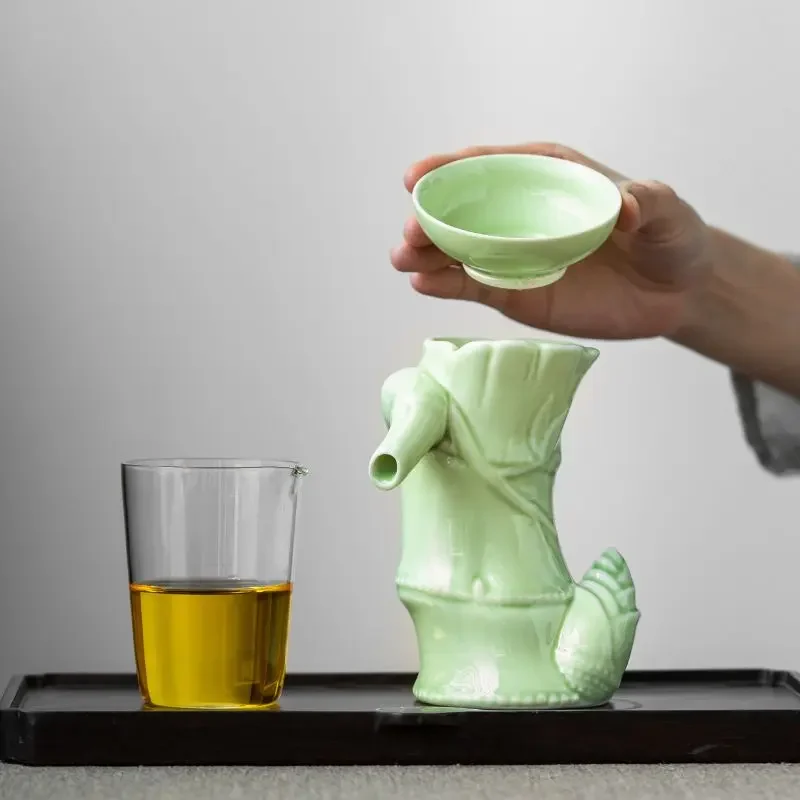 Personalized Bamboo Integrated Tea Filter Household Celadon Creative Kung Fu Accessories Tea Leak Home or Office Products 2