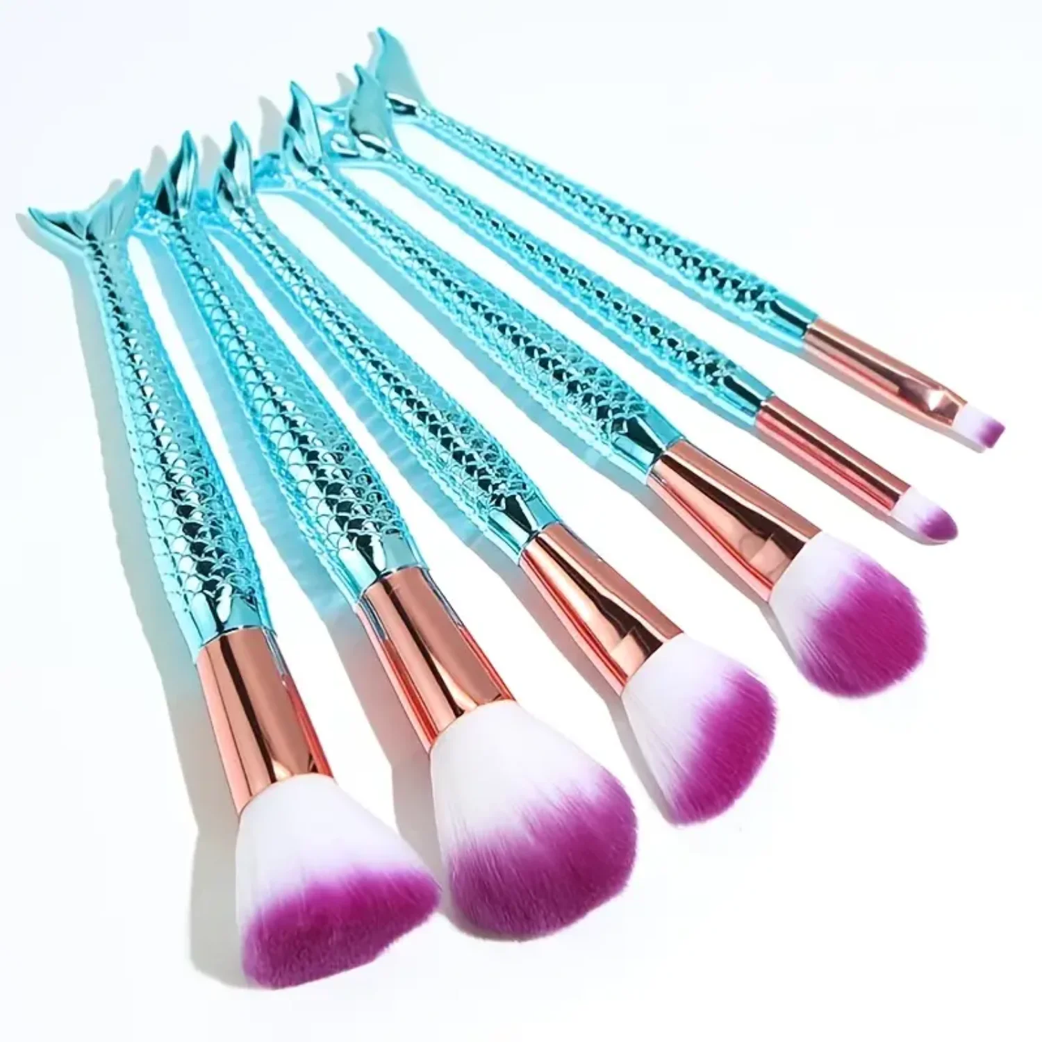 

6 Pcs Mermaid Pro Makeup Brushes Set for Flawless Foundation Blending, Powder, Eyeshadow, and Concealer - Essential Cosmetics Ma