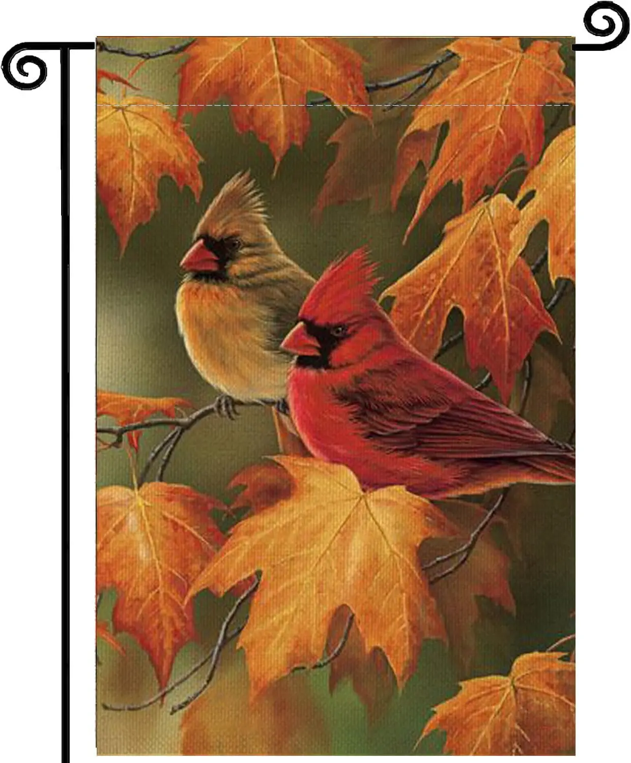 Cardinal Bird Fall Garden Flag 12x18 Inch Double Sided,Maple Leaves Thanksgiving Burlap Autumn Seasonal Holiday Yard Outdoor uui