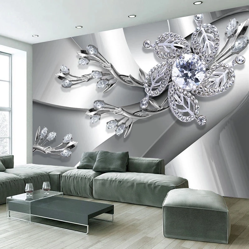 Custom 3D Mural Self Adhesive Wallpaper Diamond Flower Modern Art Living room sofa TV background wall bedroom restaurant Hotel