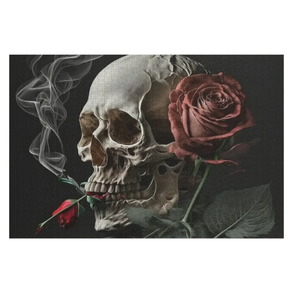 Skull smoking a flower Jigsaw Puzzle Wood Name Scale Motors Personalized Gift Puzzle