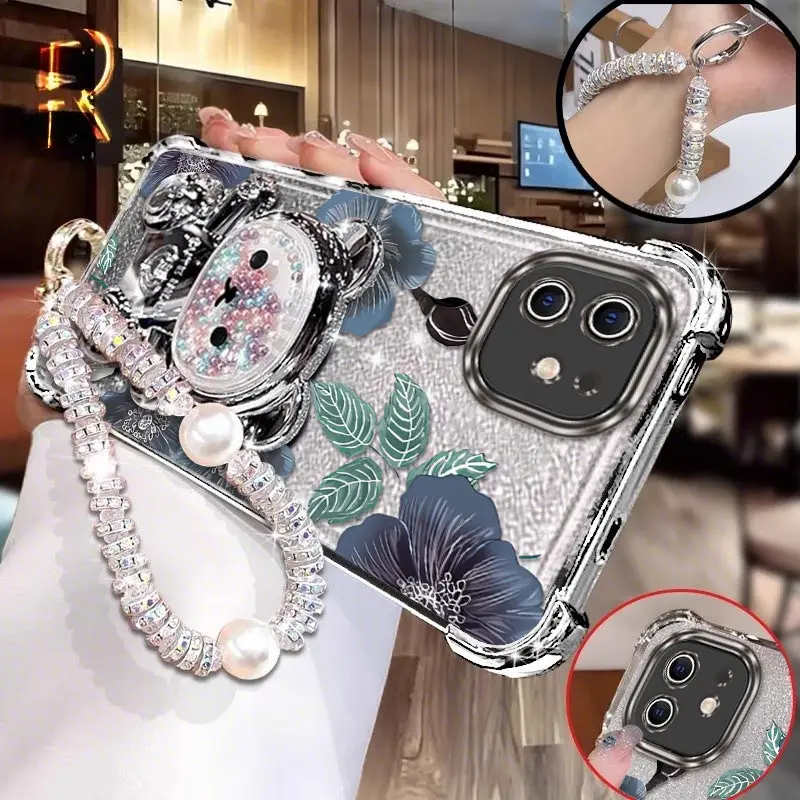 11 الأرجواني الزهور تصفيح سوار حامل جراب هاتف آيفون 12ProMax 12Pro 11 XS X 6 XR 11Pro 8 7 XSMAX 12 11ProMax غطاء