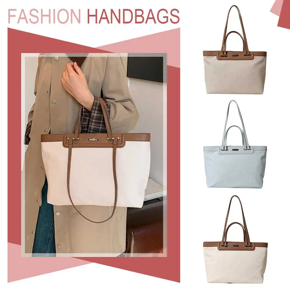 Women Canvas Tote Bag Solid Color Shoulder Bag Top Handle Work Bag Satchel Bag for Travel Shopping