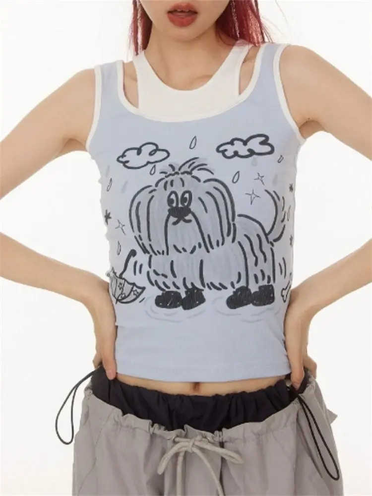 

Летняя рубашка с изображением дождевой собаки в американском стиле ретро, два узких жилета, уменьшающая возраст