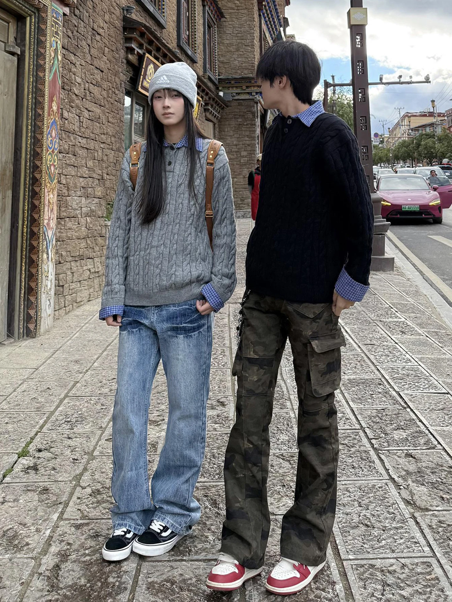 

Cool Men's Faion Set Fake Two-Piece Knitted Sweater American Denim Jeans Autumn High-End Sensation Teenage Boy's Ensemble