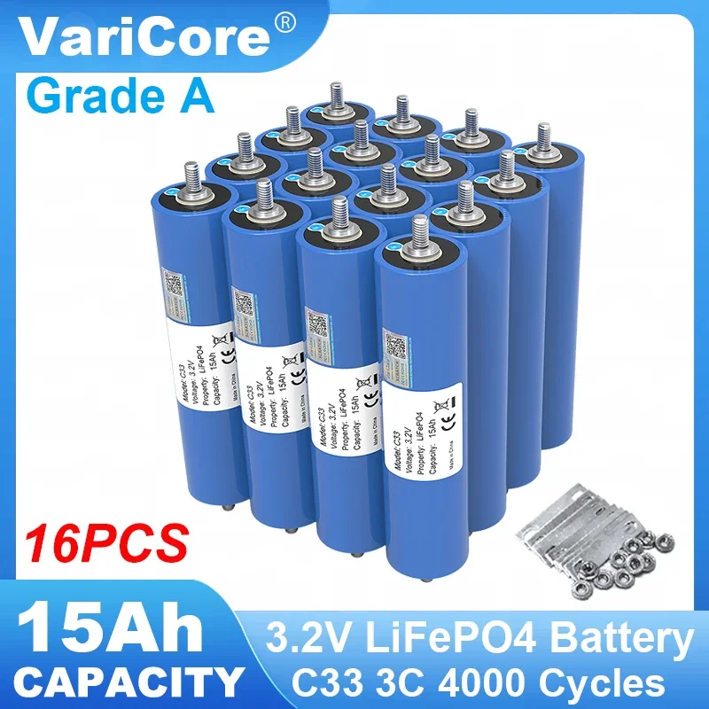 

16pcs 3.2V 15Ah LiFePO4 Battery Lithium Phosphate Cell for 12V 24V Motorcycle Car motor Modification Inverter batteries Grade A